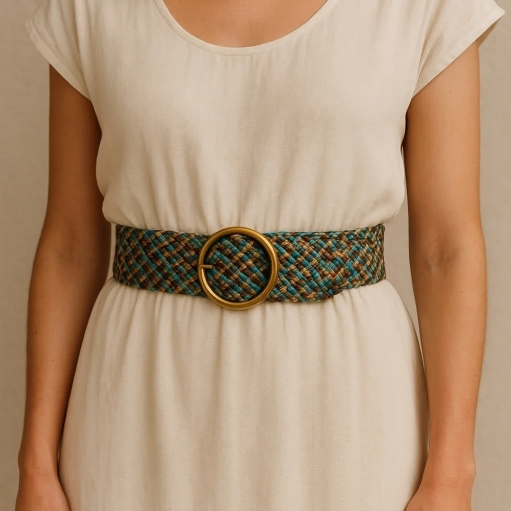 Kookai Wide Braided Belt Large Brass Oval Buckle EUC 38 